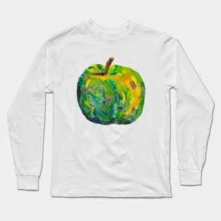 Green apple in mixed media collage - no background Long Sleeve T-Shirt